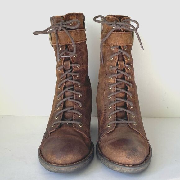 Born Cass Brown Suede Block Heel Boots Sz 8.5 Boho Moto Combat Urban Festival - Picture 3 of 15